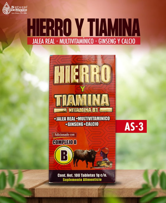 AS-3 Hierro y Tiamina Vitamina B1 Cont. 100 Tabletas