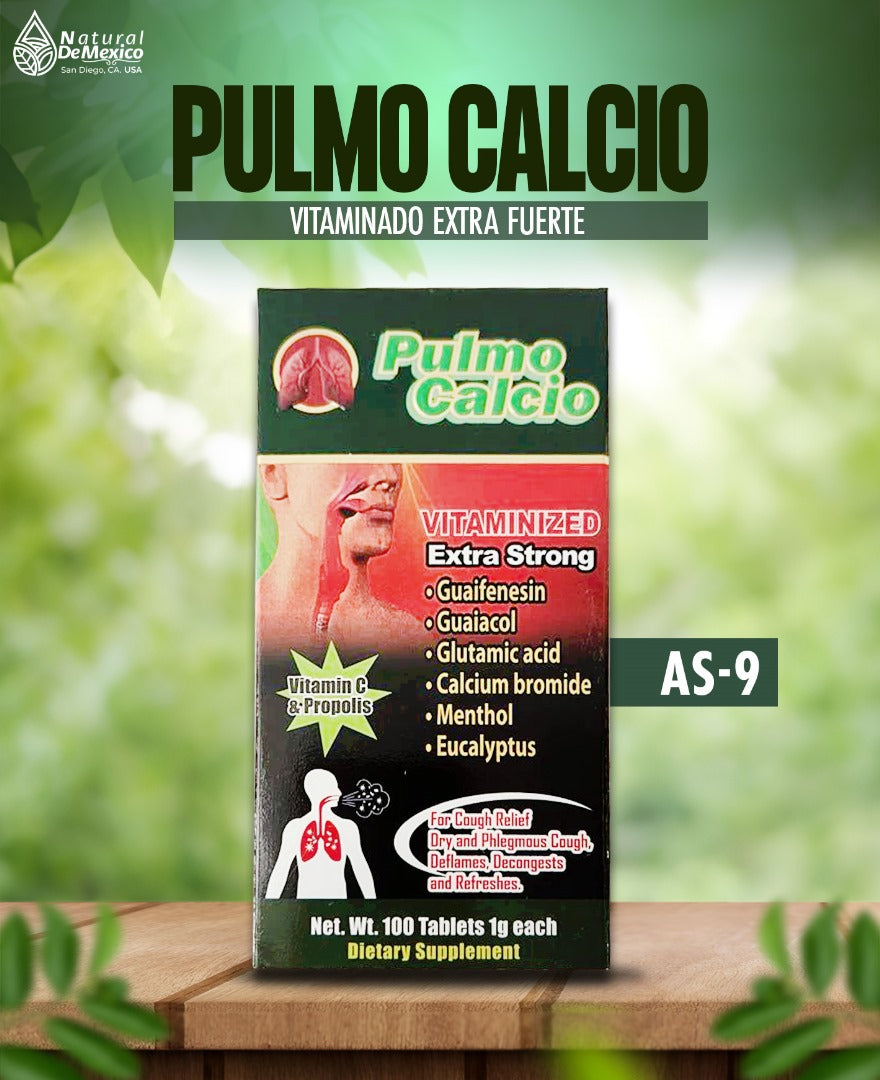 AS-9 Pulmo Calcio Vitaminado Extra Fuerte de Vitamina C y Propóleo Cont. 100 Tabletas