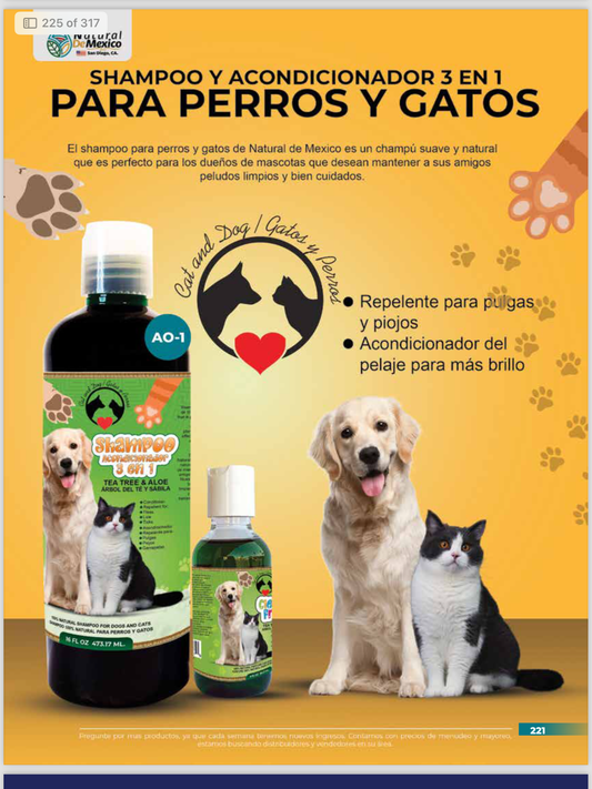 AO-1 SHAMPOO Y ACONDICIONADOR 3 EN 1
PARA PERROS Y GATOS