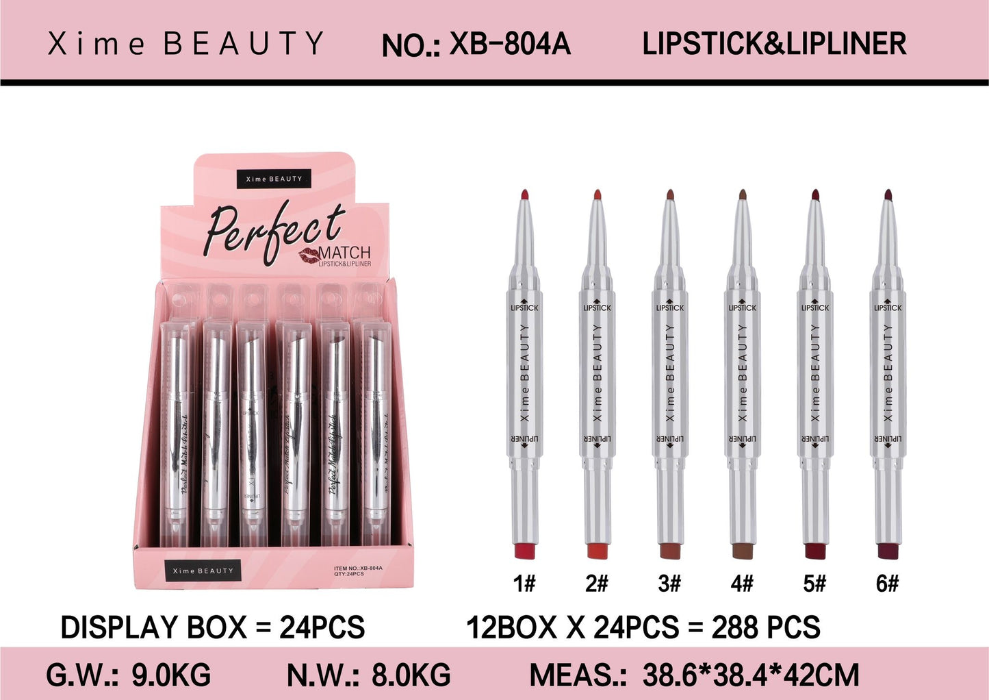 XB-804A Xime Beauty Perfect Match Duo Lipliner & Lipstick Nude Tones Display