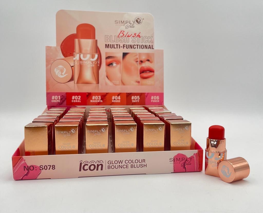 S078 Simply Bella Icon Blush Stick 6 Color Display