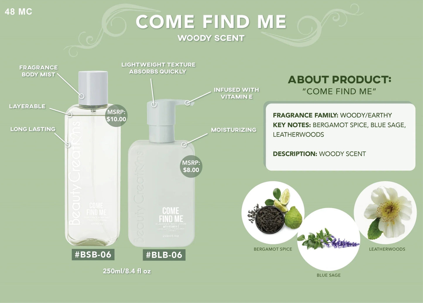 BLBSSET06 Beauty Creations Fragrance Body Lotion & Mist - Come Find Me