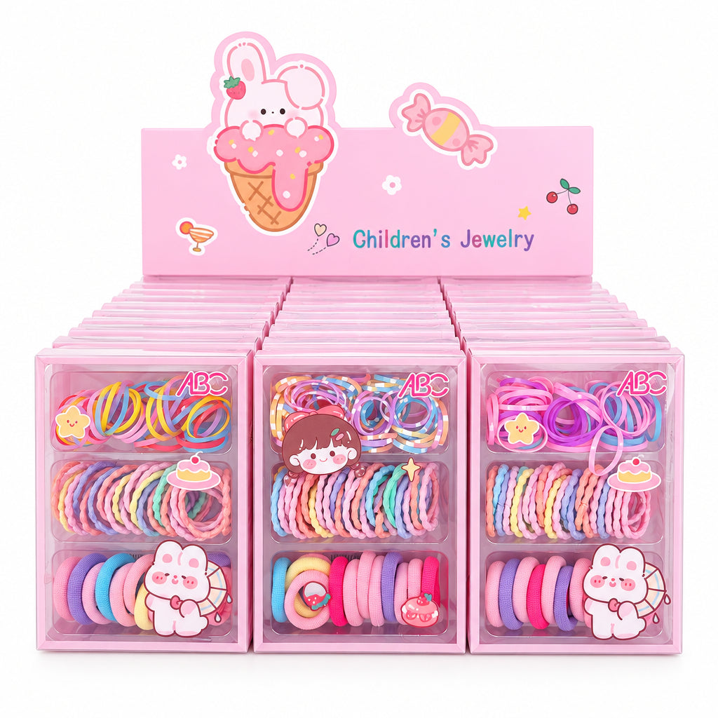 WY-102 Bunny Colored Hair Ties In Box Set (24PCS)