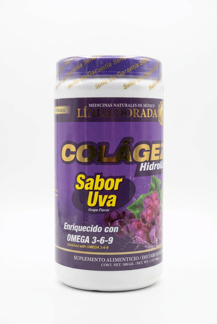 Suplemento Alimenticio Colageno Hidrolizado Enriquecido Con Omega 3-6-9 "Sabor Uva" 500GR