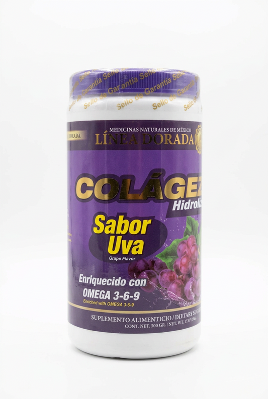 Suplemento Alimenticio Colageno Hidrolizado Enriquecido Con Omega 3-6-9 "Sabor Uva" 500GR