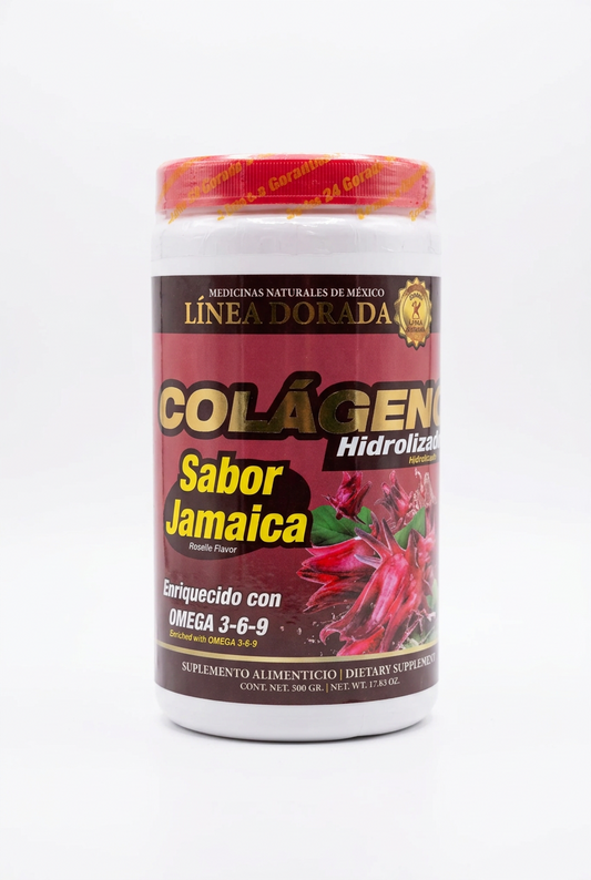 Suplemento Alimenticio Colageno Hidrolizado Enriquecido Con OMEGA 3-6-9  "Sabor Jamaica" 500GR