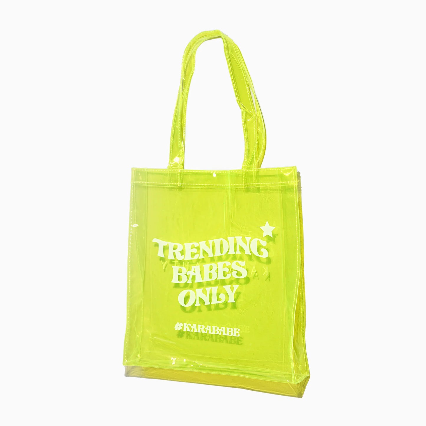 Kara Beauty Trending Babes Only Neon Yellow Vinyl Tote Bag