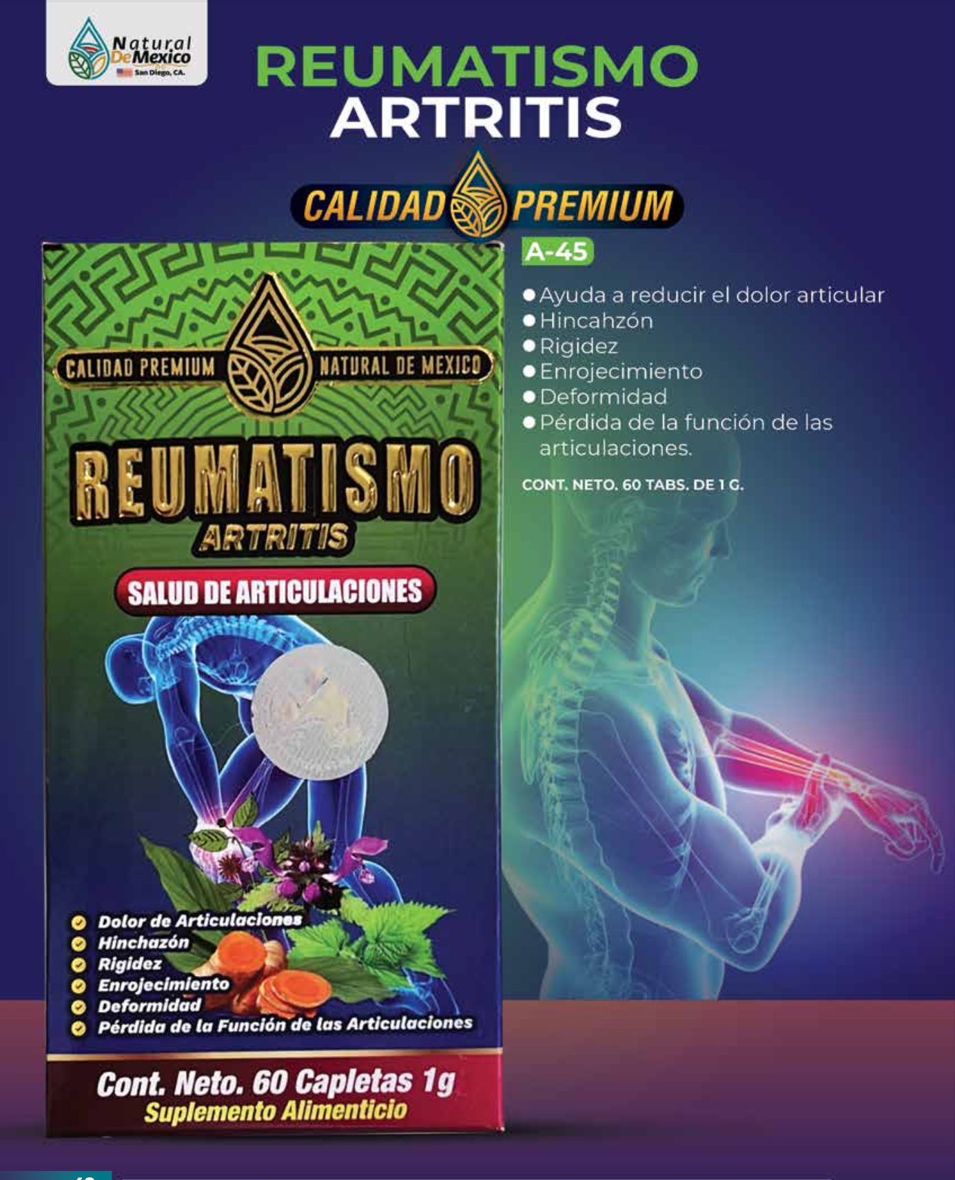 A-45 Reumatismo Artritis Salud de Articulaciones Cont. 60 Capletas