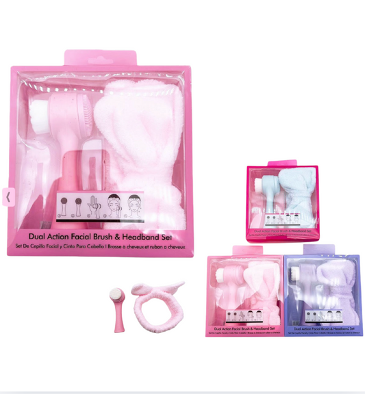 SMS-913AS Dual Action Facial Brush & Headband Set/ 3PCS SET  (One of each)