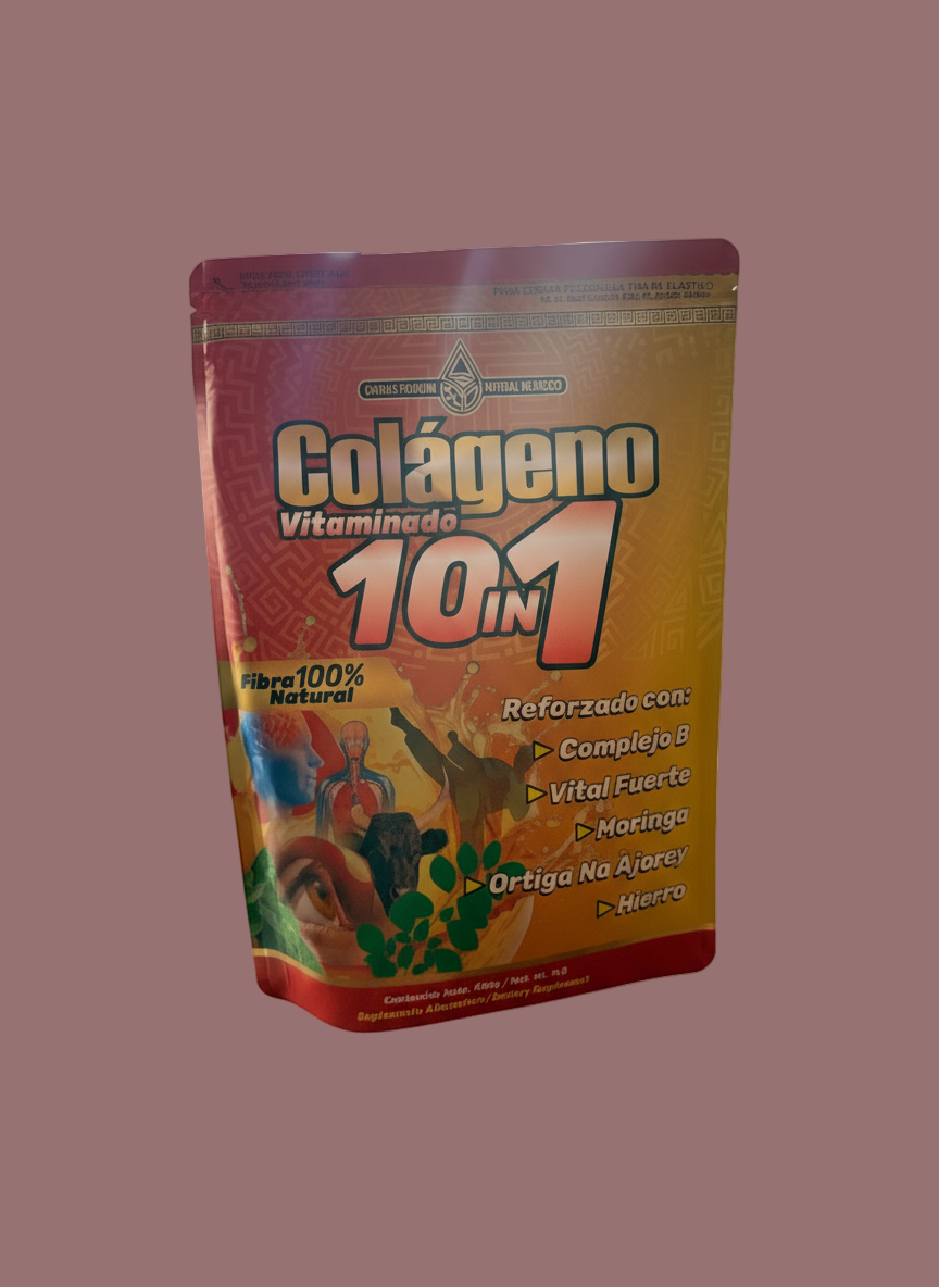 Package of Colágeno Vitaminado 10 in 1 on a white background