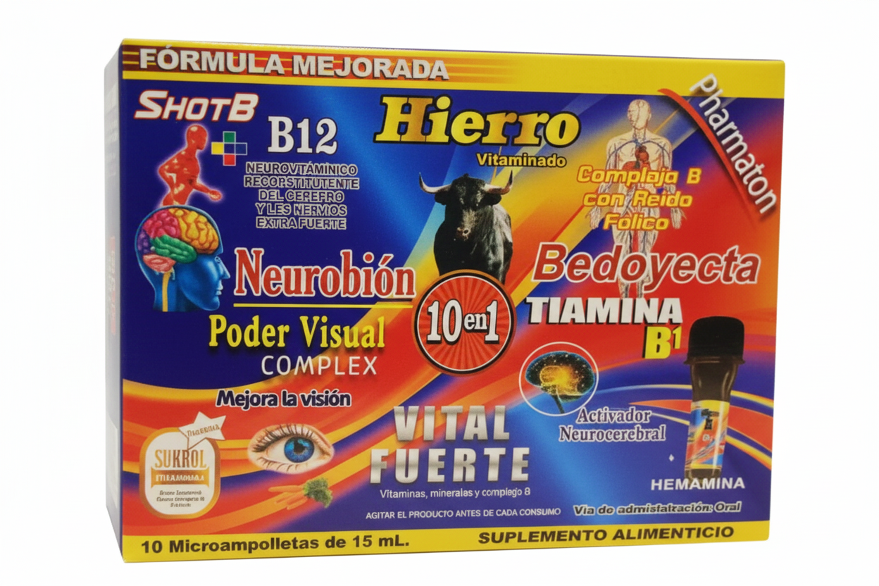 Ampolletas Bebibles 10 En 1 Vital Fuerte Vitaminas,Minerales Y Complejo B 15ML