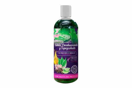Natural De Mexico Shampoo Sabila, Cacahuananche Y Tepezcohuite 1LT