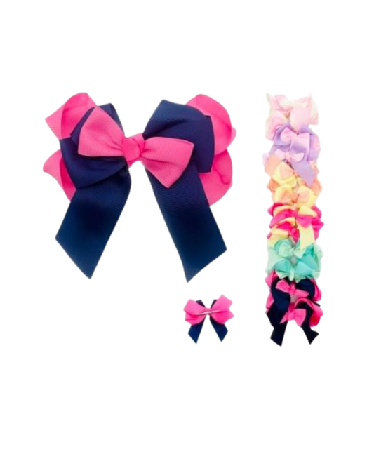 KBH-9184 Bicolor ribbon hair bow Long Tail With Mix Colors
