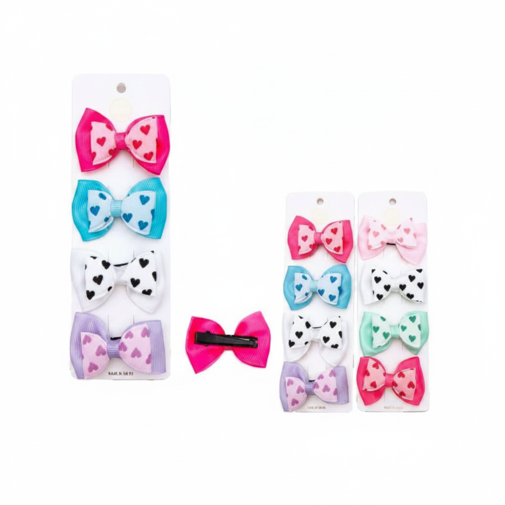 KHP-11629 - Girl Bow with Heart-Shaped Design, Assorted Colors (12 Units).