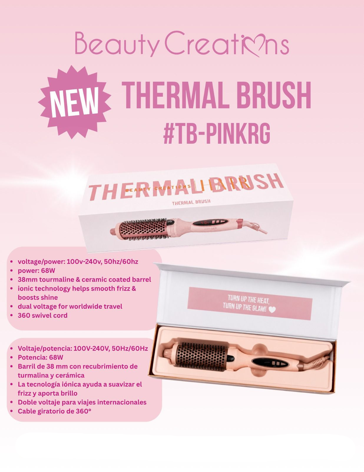 #TB-PINKRG  Beauty Creations Thermal Brush - Pink Rosegold 38MM