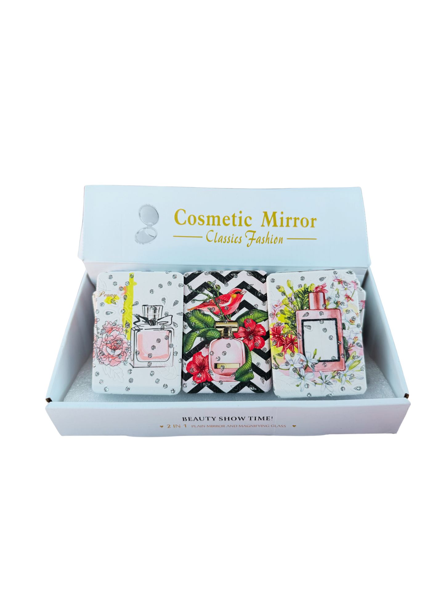 Cosmetic Mirror Classics Fashion 2-in-1 folding compact pocket mirrors "PERFUME"