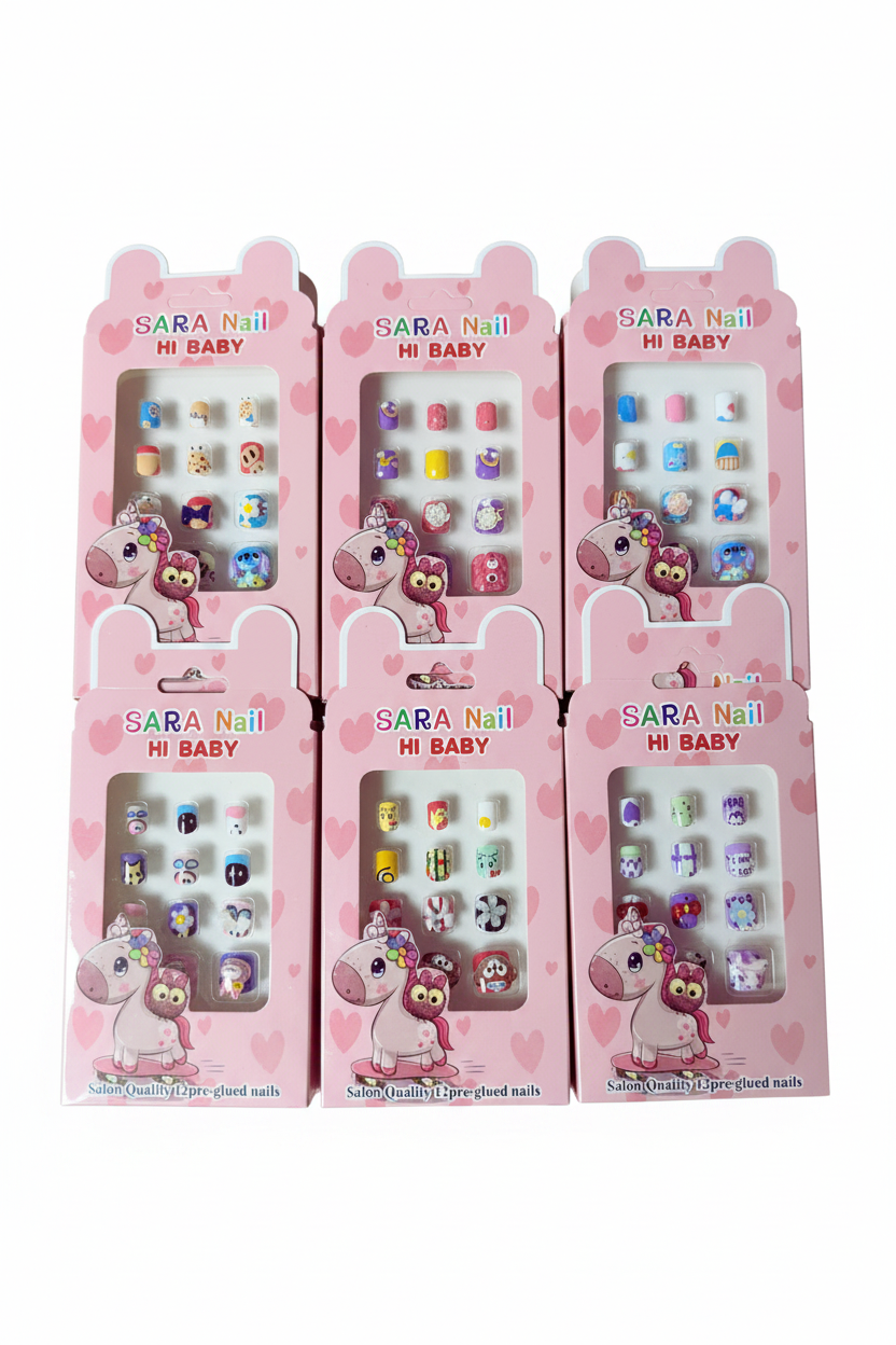 KNA-17186 Unicorn themed press on nails for kids.(12PCS Display)
