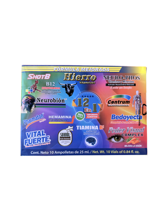 Suplemento Alimenticio Vial Ingerible "12 En 1 Vitaminas" 25ML