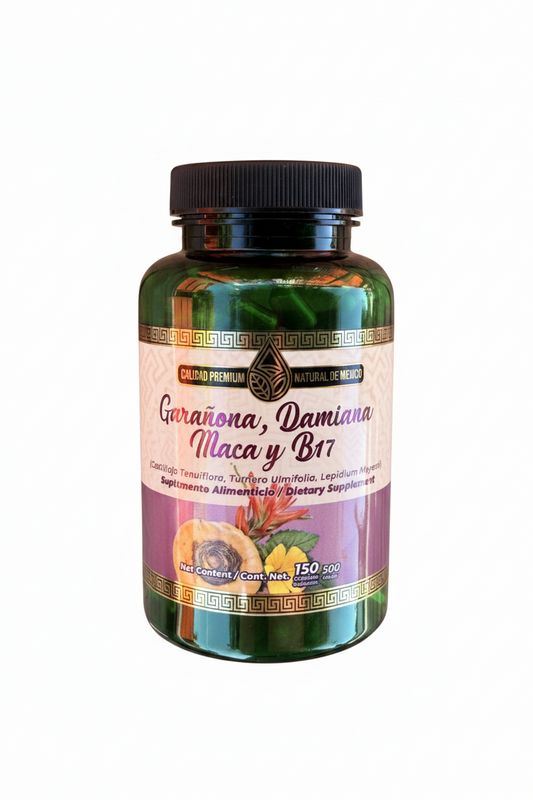 Garañona, Damiana, Maca y B17 Suplemento Alimenticio Cont. 150 Capsulas