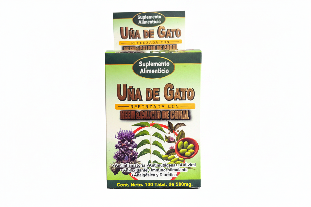 Suplemento Alimenticio "Uña De Gato Reforzado Con Neem & Calcio De Coral" 1OO Tabletas De 500MG