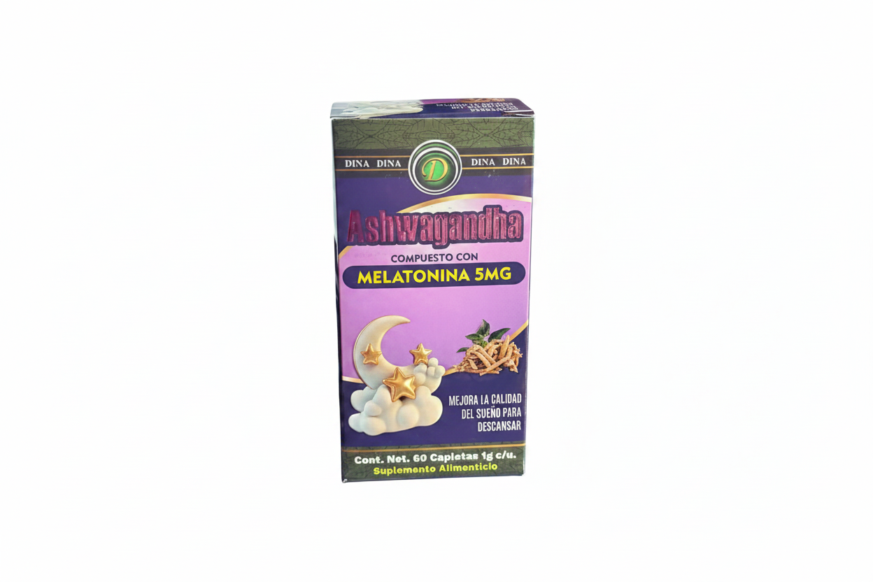 Suplemento Alimenticio "Ashwagandha Compuesto Con Melatonina 5MG" 6O Capletas 1G Each