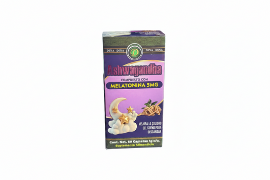 Suplemento Alimenticio "Ashwagandha Compuesto Con Melatonina 5MG" 6O Capletas 1G Each