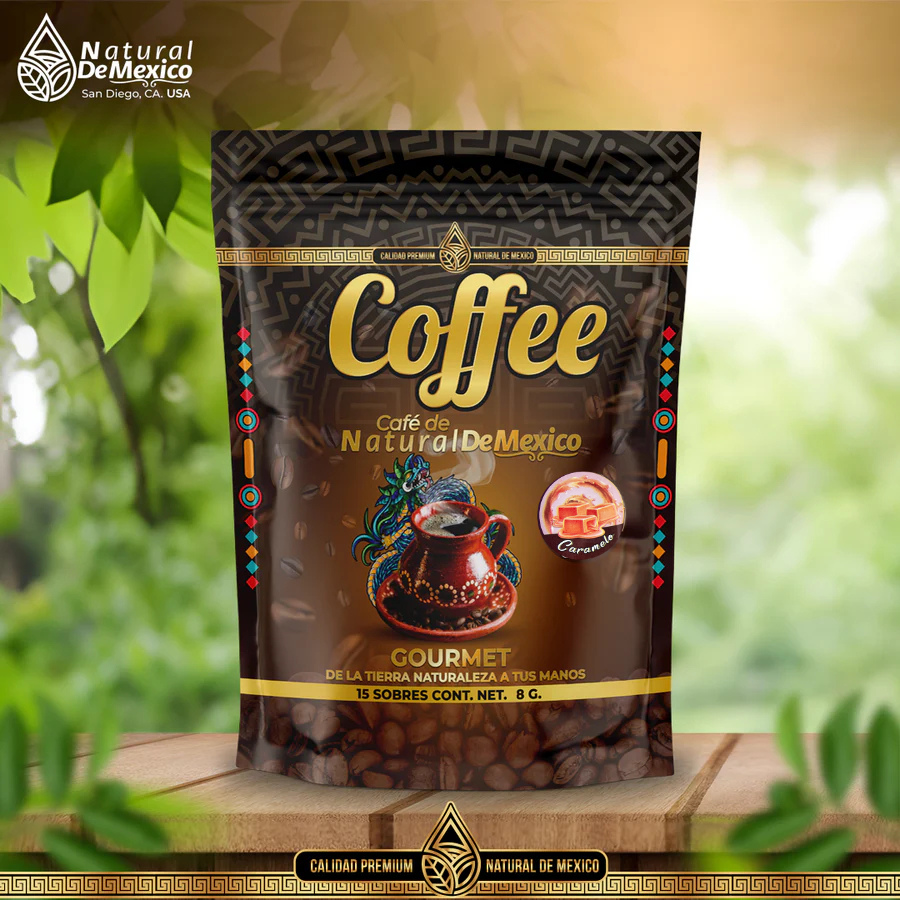 Cafe Natural De Mexico Sabor Caramelo, Bolsa con 15 Sobres