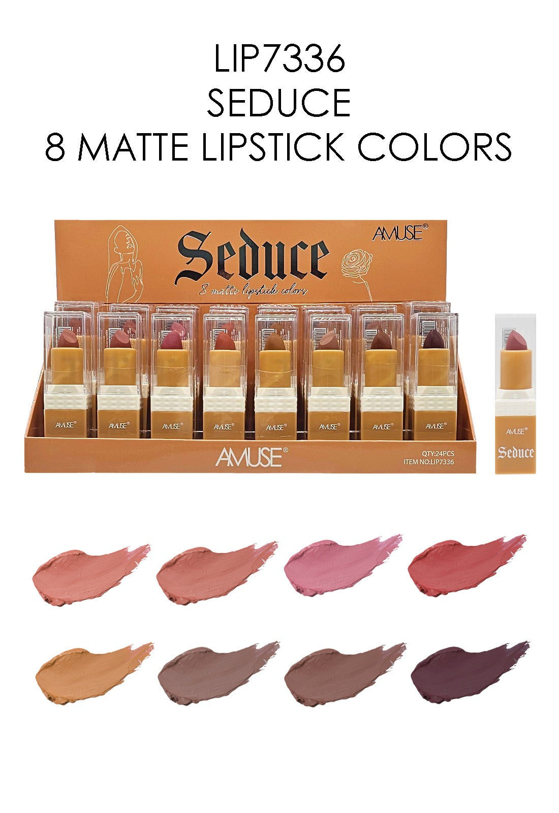 LIP7336 Seduce 8 Matte Lipstick Colors Display