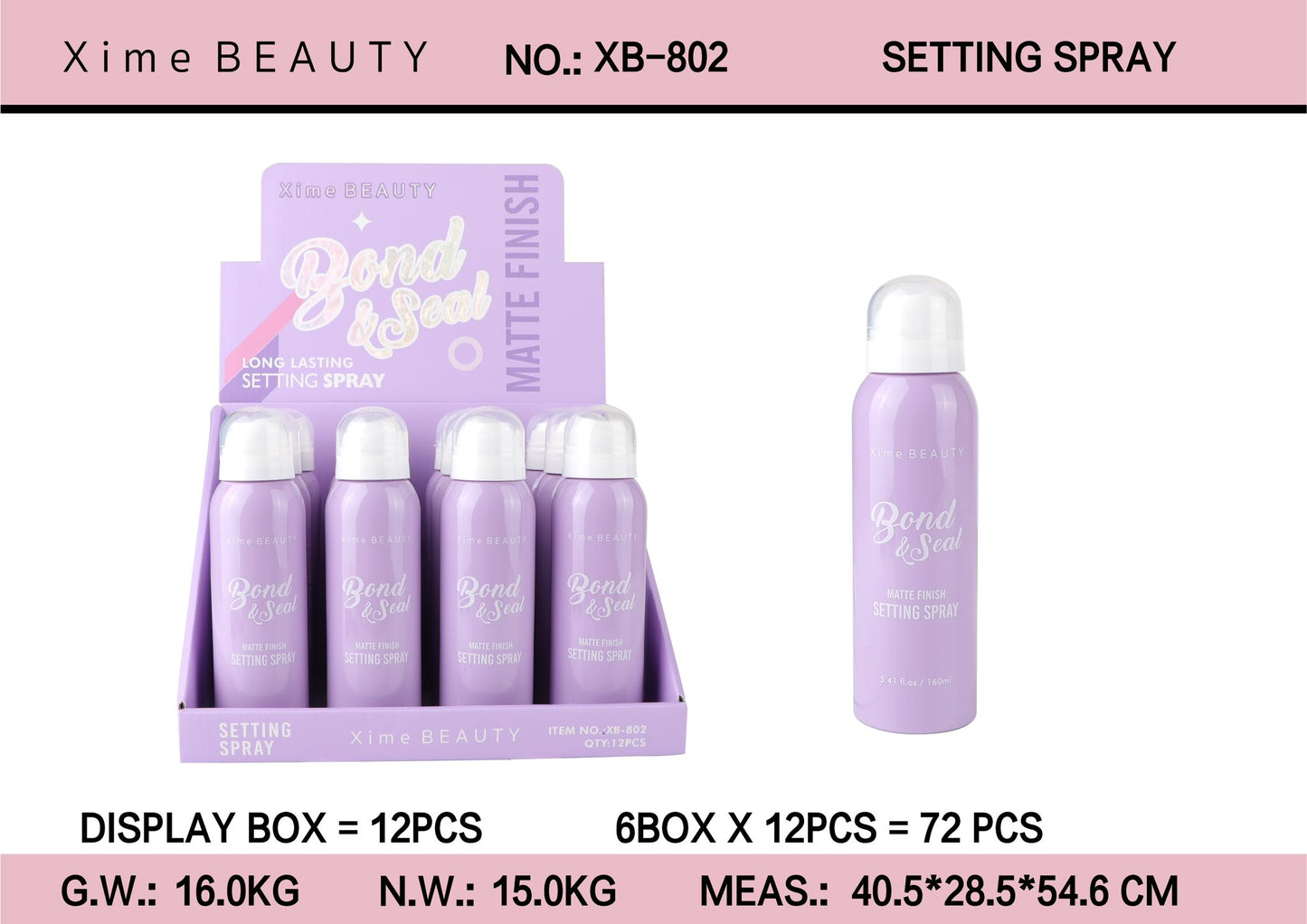 XB-802 Xime Beauty Bond & Seal Matte Setting Spray Display