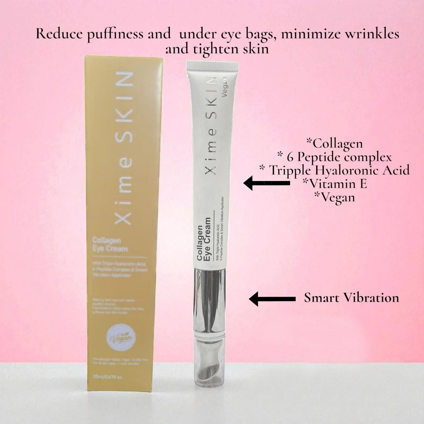XS-071 Xime Skin Collagen Eye Cream w/ Vibrating Applicator. Vegan