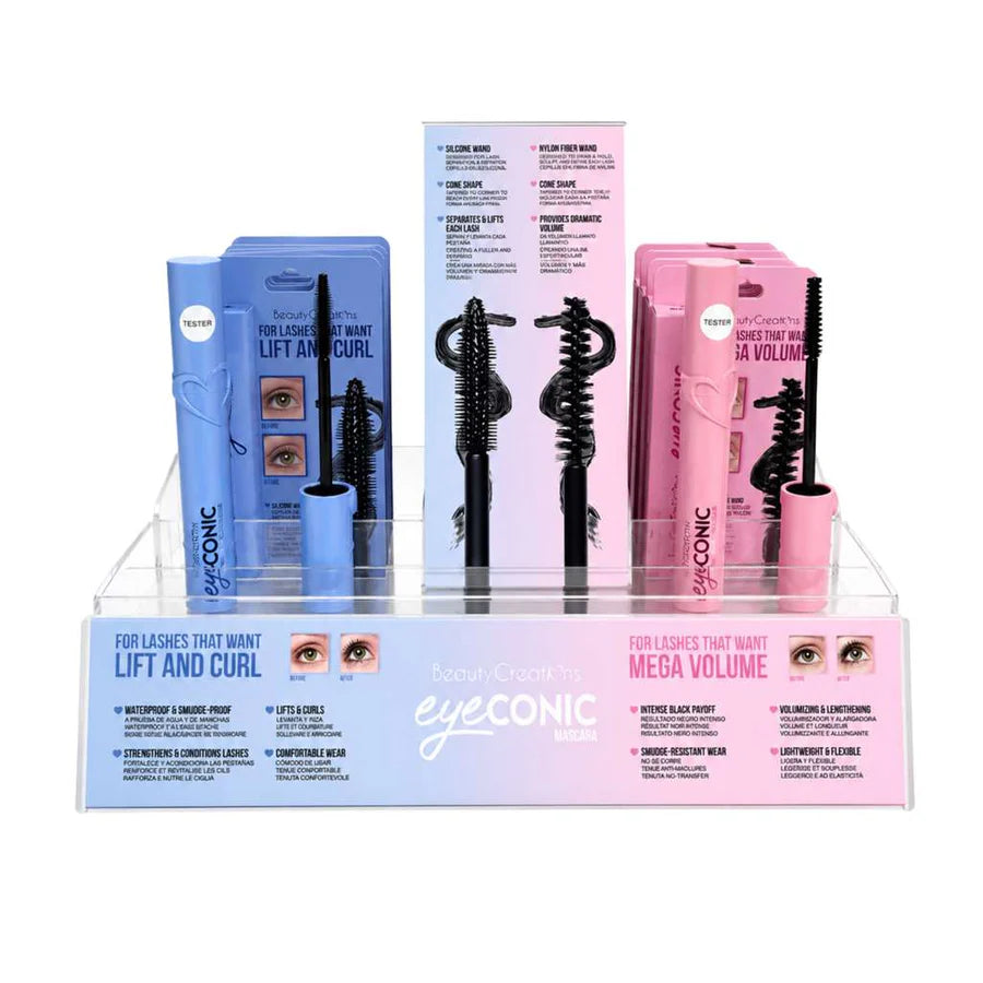 Beauty Creations Eyeconic Lift And Curl Waterproof & Econic Mega Volume Mascara Display