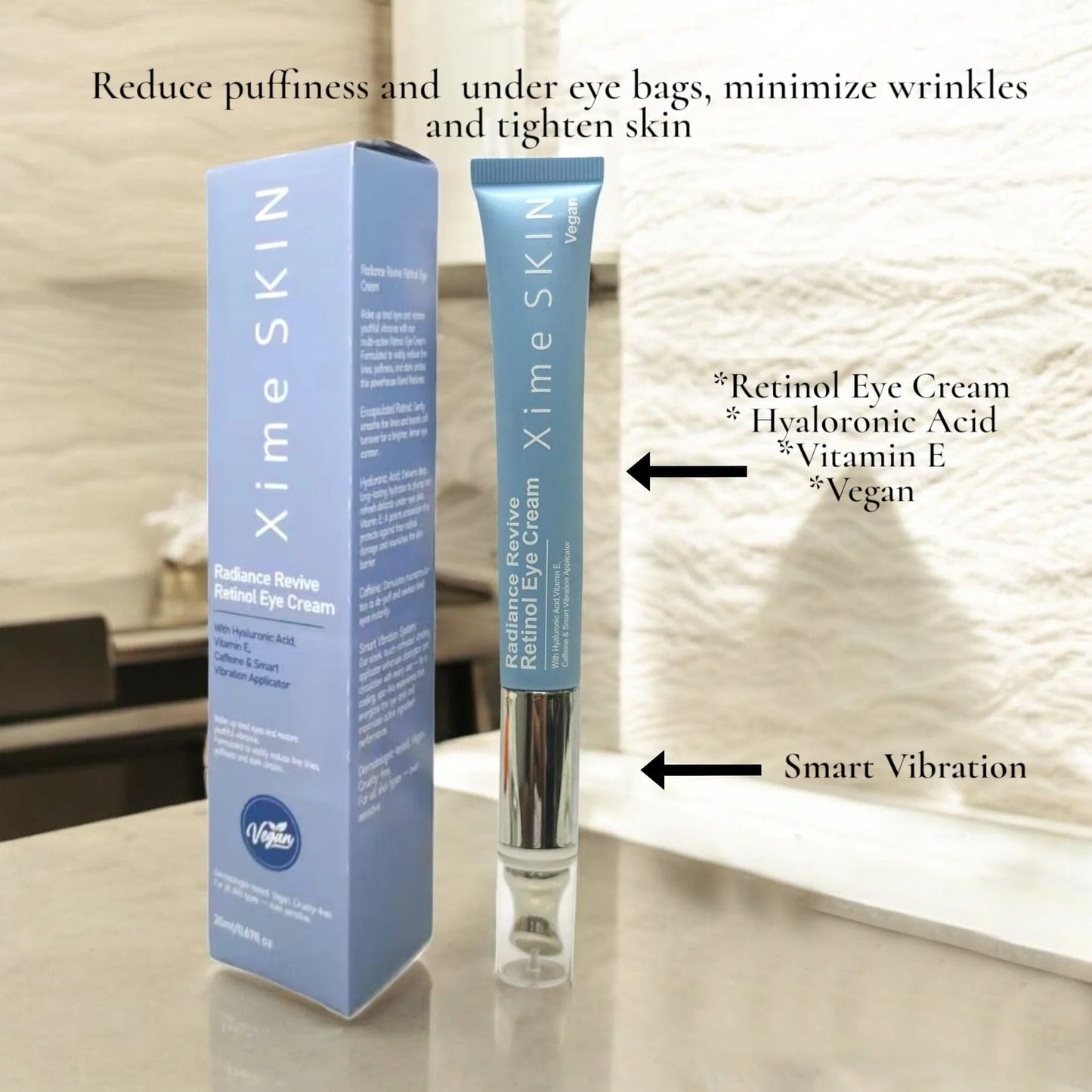 XS-071 Xime Skin Retinol Radiance Revive Eye Cream w/ Vibrating Applicator. Vegan