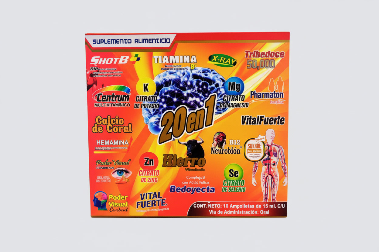 Ampolletas Bebibles Suplemento Alimenticio 20 EN 1 Vitaminico 15ML